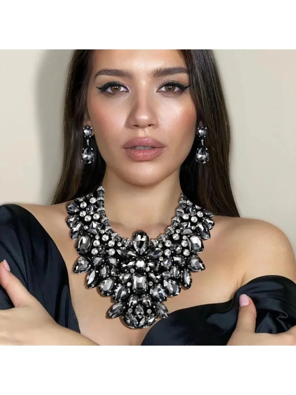 Colorful Rhinestone Crystal Statement Jewelry Set - 9 Colors Necklace & Earrings